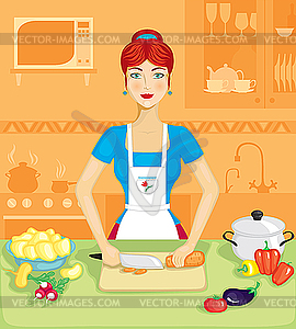 Woman in kitchen - vector clip art