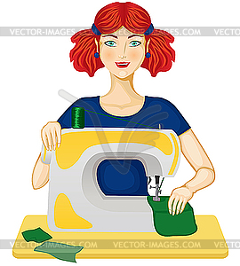 Woman sews - vector image