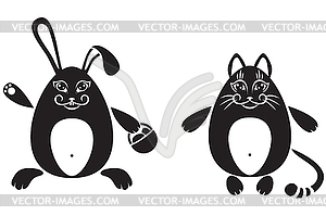 Cat and rabbit - vector image