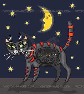 Night cat - vector image