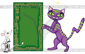 Postcard with cat and mouse - vector clip art