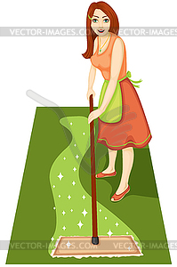 Housewife with mop - vector image