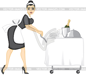 Maid brings lunch - vector clipart