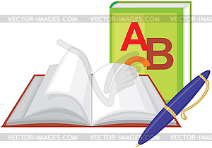 Textbook, notebook and pen - vector clipart