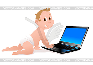 Baby and laptop - vector clip art