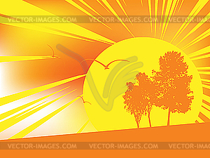 Abstract sunset with birds - vector clipart