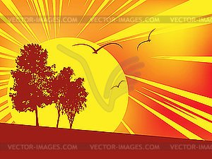 Abstract sunset with birds - vector clipart