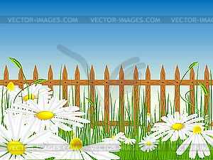 Meadow with fence - vector clipart / vector image