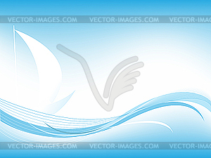 Abstract wavy background with sailing boat - vector image