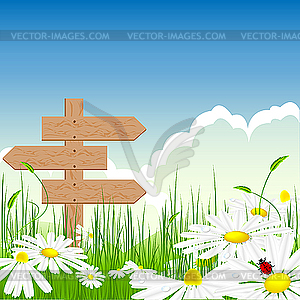 Summer meadow with sign - vector image