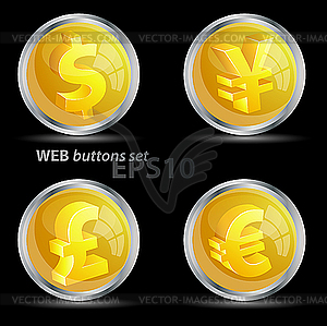 Buttons with world currency signs - vector clip art