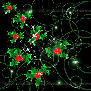 Black Christmas backdrop with holly berry - vector image