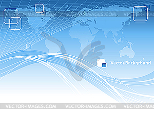 Blue abstract background with world map - vector clipart