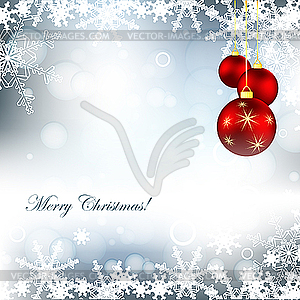 Christmas card with balls and snowflakes - vector image