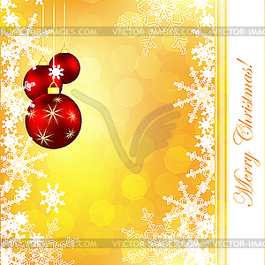 Christmas card with balls and snowflakes - color vector clipart