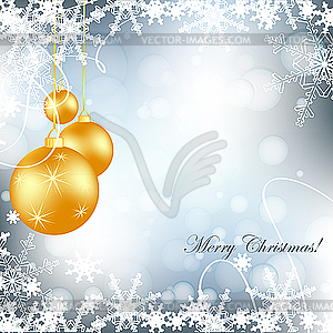 Christmas card with balls and snowflakes - vector clipart