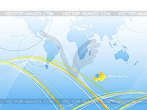 Синий абстрактный фон с картой мира - иллюстрация в векторном формате