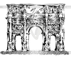 Line art triumphal arch of Constantine in Rome  - vector image