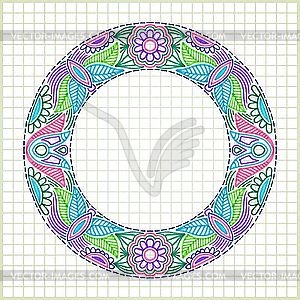 Round doodle flower frame - vector image