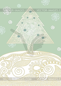 Christmas card with stylized fir tree - vector image