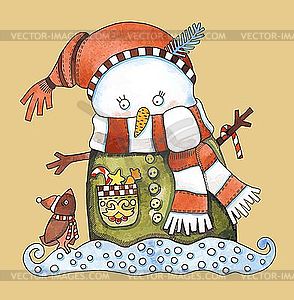 Christmas snowman - vector image