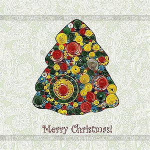 Christmas card with ornamental fir tree - vector image