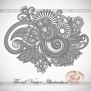 Line art ornate flower design - vector clip art