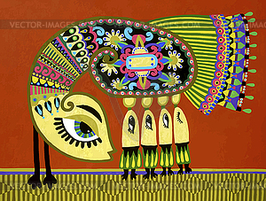 Fantasy animal. Ukrainian traditional painting - vector image