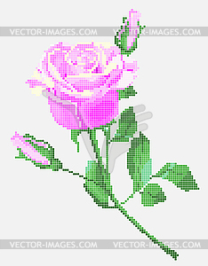 Pink rose, traditional Ukrainian embroidery elements - color vector clipart
