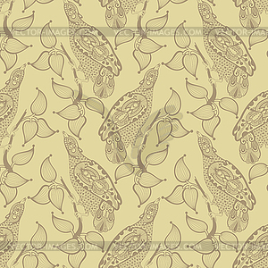 Ornamental seamless pattern with bird and leaf  - vector clipart