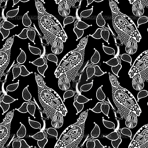 Ornamental seamless pattern with bird and leaf  - vector image