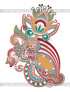 Hand draw line art ornate flower design. Ukrainian trad - color vector clipart