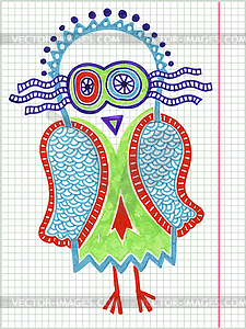 Doodle owl marker drawing - vector image