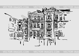 Original artistic picture of Kiev historical building - vector image