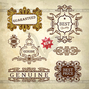 Ornate premium quality and guarantee labels - vector image