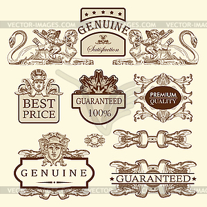 Ornate premium quality and guarantee labels - royalty-free vector clipart