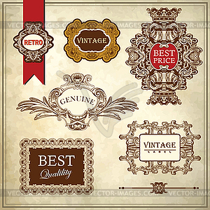 Ornate premium quality and guarantee labels - vector image