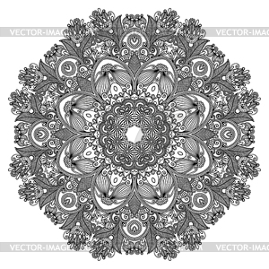 Circle ornament, ornamental round lace - white & black vector clipart