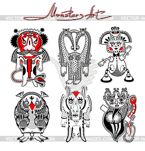 Original modern cute ornate doodle fantasy monster  - vector clip art