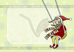 Christmas frame with girl elf - vector clipart