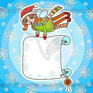 Christmas elf with placard - vector image