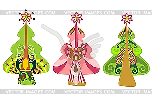 Decorative christmas trees in contemporary style - vector clipart