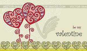 Valentines floral card with hearts - vector clipart