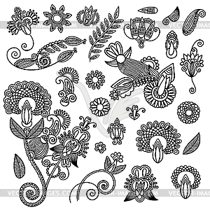Set of flower ornamental elements - vector image