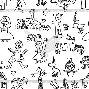 Kids drawing - seamless pattern - vector clipart