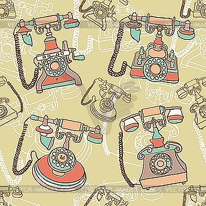 Seamless pattern with retro telephones - vector clip art