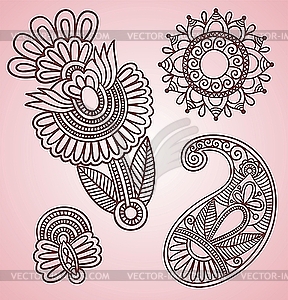 Henna Mehndi Tattoo Flowers and Paisley Doodle  - vector clipart