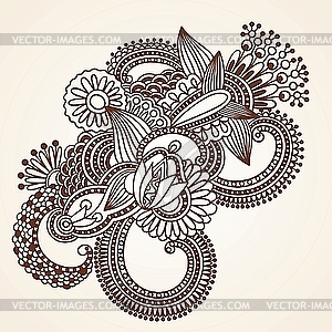 Abstract Henna Mehndi Flowers Doodle  - vector clip art
