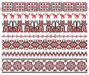 Collection of embroidered ukrainian national ornaments - color vector clipart