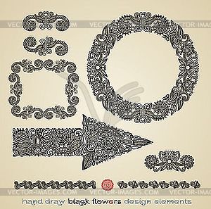 Black flowers design elements - vector clipart